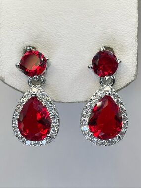 Swarovski Crystal Elements Ruby Red Crystal Teardrop Dangle Earrings Glam